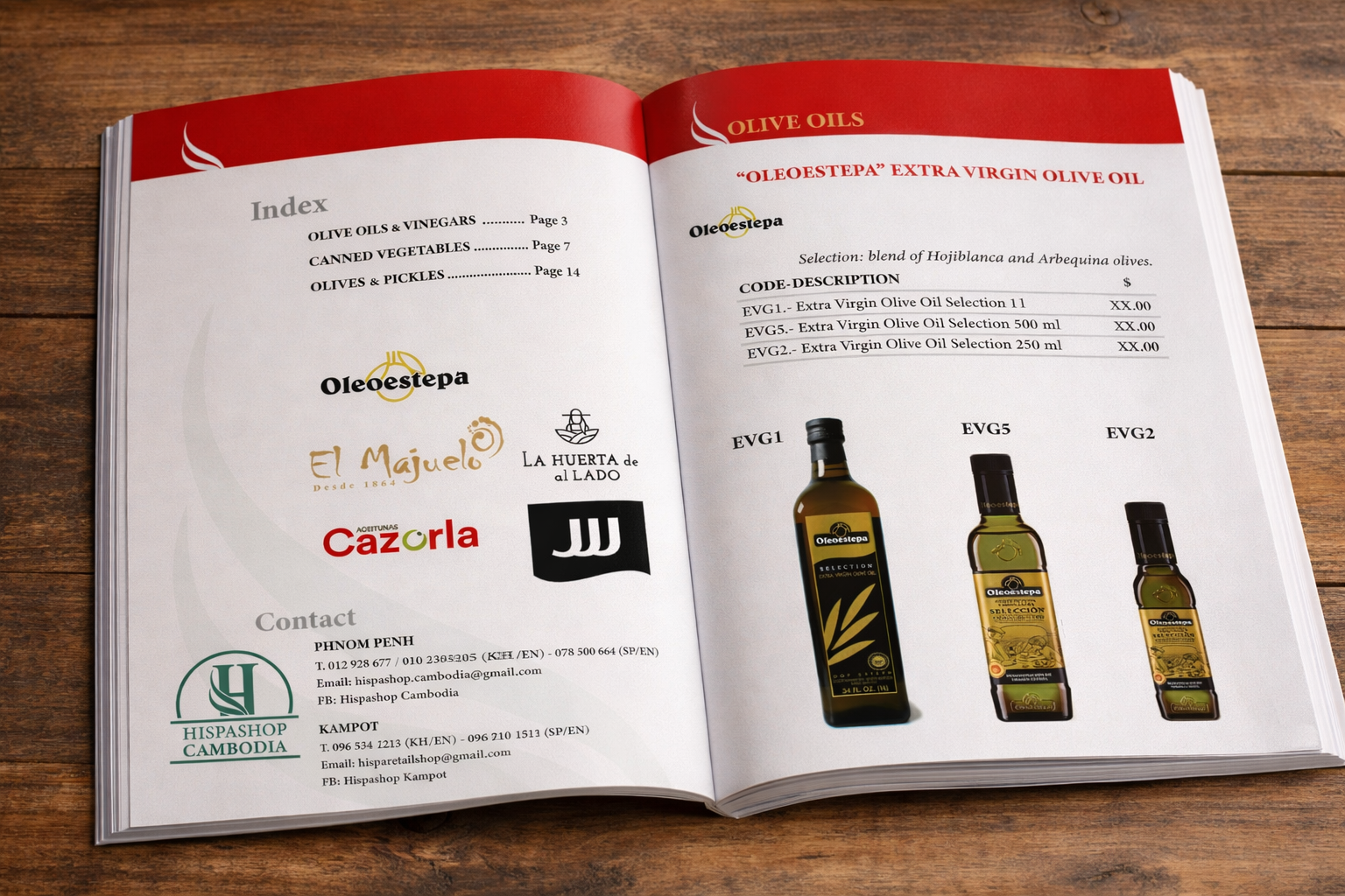 Double interior spread of the HORECA catalogue for Hispashop Cambodia
